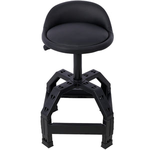 English Elm Pneumatic Mechanic Rolling Stool with Swivel Seat Wire Shelf and Heavy Gauge Steel Frame Black W46590157