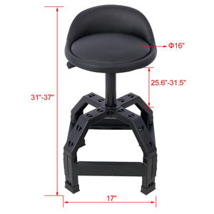 English Elm Pneumatic Mechanic Rolling Stool with Swivel Seat Wire Shelf and Heavy Gauge Steel Frame Black W46590157
