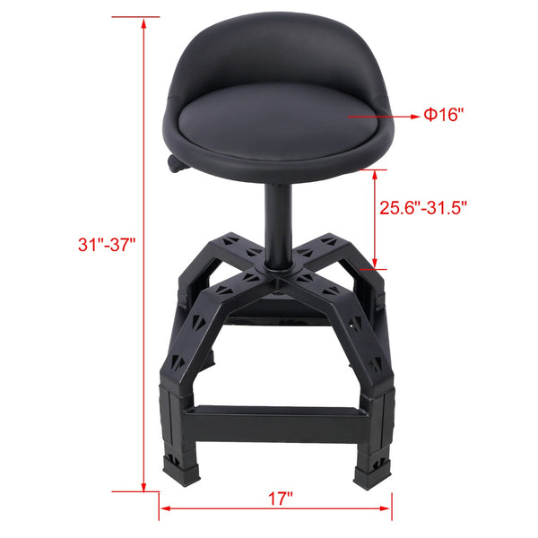 English Elm Pneumatic Mechanic Rolling Stool with Swivel Seat Wire Shelf and Heavy Gauge Steel Frame Black W46590157
