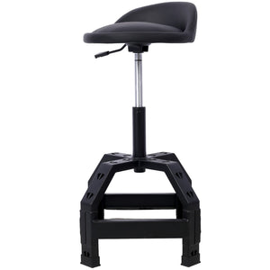English Elm Pneumatic Mechanic Rolling Stool with Swivel Seat Wire Shelf and Heavy Gauge Steel Frame Black W46590157