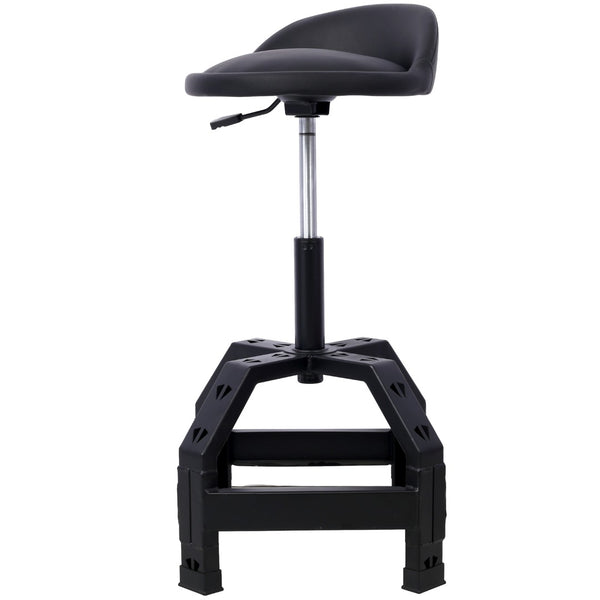 English Elm Pneumatic Mechanic Rolling Stool with Swivel Seat Wire Shelf and Heavy Gauge Steel Frame Black W46590157