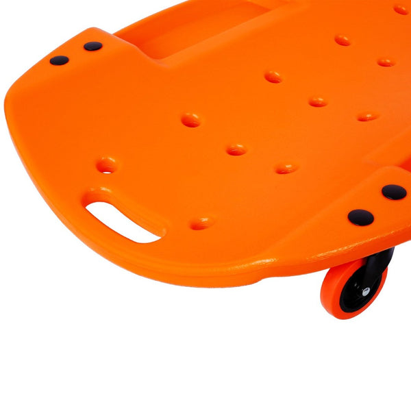 English Elm Plastic Mechanic Creeper Blow Molded Hdpe Body Padded Headrest Dual Tool Trays 440 Lb Orange W465P144539