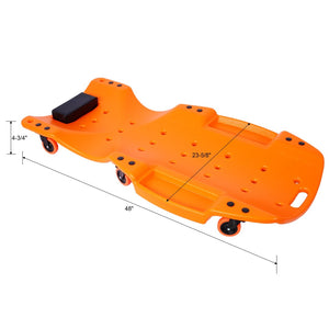 English Elm Plastic Mechanic Creeper Blow Molded Hdpe Body Padded Headrest Dual Tool Trays 440 Lb Orange W465P144539