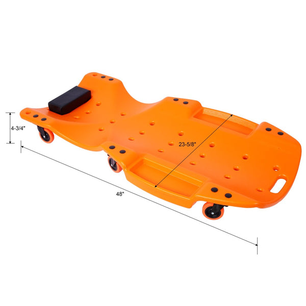 English Elm Plastic Mechanic Creeper Blow Molded Hdpe Body Padded Headrest Dual Tool Trays 440 Lb Orange W465P144539