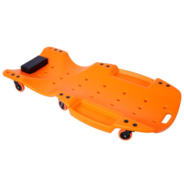 English Elm Plastic Mechanic Creeper Blow Molded Hdpe Body Padded Headrest Dual Tool Trays 440 Lb Orange W465P144539