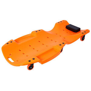English Elm Plastic Mechanic Creeper Blow Molded Hdpe Body Padded Headrest Dual Tool Trays 440 Lb Orange W465P144539