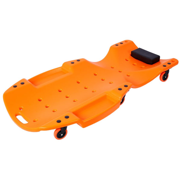 English Elm Plastic Mechanic Creeper Blow Molded Hdpe Body Padded Headrest Dual Tool Trays 440 Lb Orange W465P144539