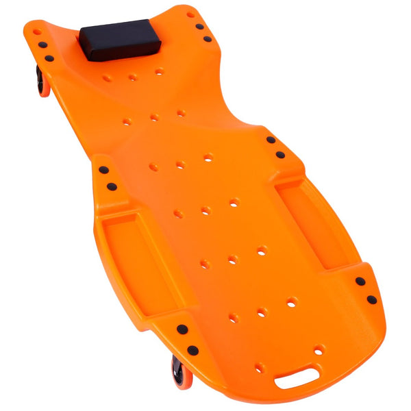English Elm Plastic Mechanic Creeper Blow Molded Hdpe Body Padded Headrest Dual Tool Trays 440 Lb Orange W465P144539