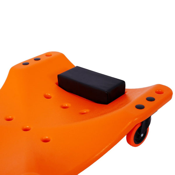 English Elm Plastic Mechanic Creeper Blow Molded Hdpe Body Padded Headrest Dual Tool Trays 440 Lb Orange W465P144539