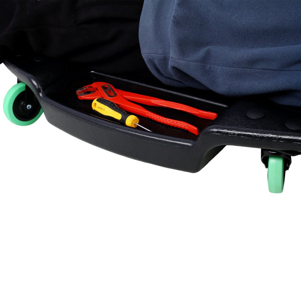 English Elm Plastic Mechanic Creeper Blow Molded Hdpe Body Padded Headrest Dual Tool Trays 440 Lb Black W465P144540