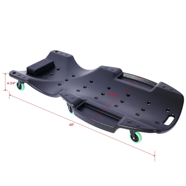 English Elm Plastic Mechanic Creeper Blow Molded Hdpe Body Padded Headrest Dual Tool Trays 440 Lb Black W465P144540
