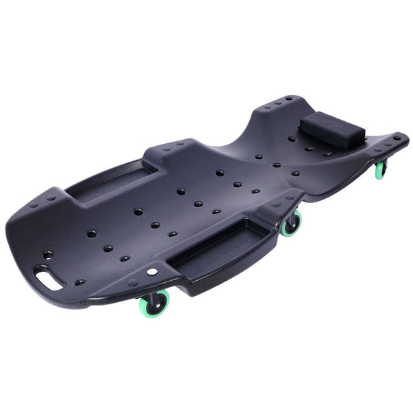 English Elm Plastic Mechanic Creeper Blow Molded Hdpe Body Padded Headrest Dual Tool Trays 440 Lb Black W465P144540