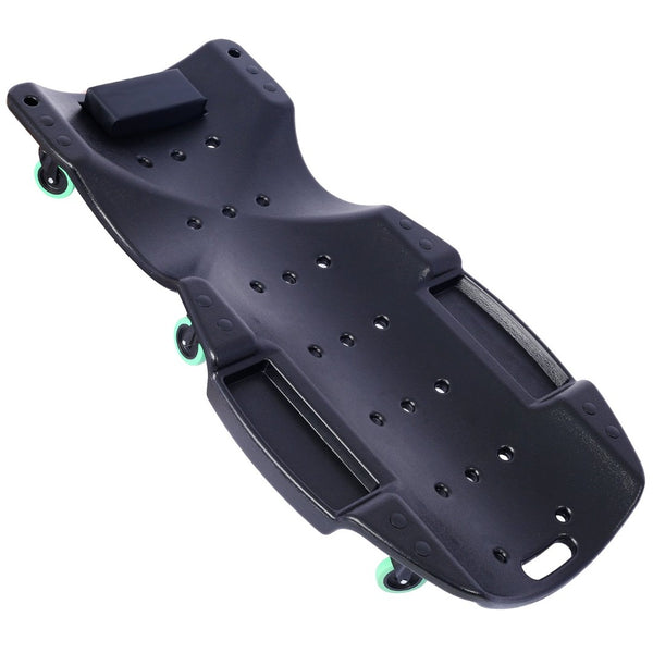 English Elm Plastic Mechanic Creeper Blow Molded Hdpe Body Padded Headrest Dual Tool Trays 440 Lb Black W465P144540