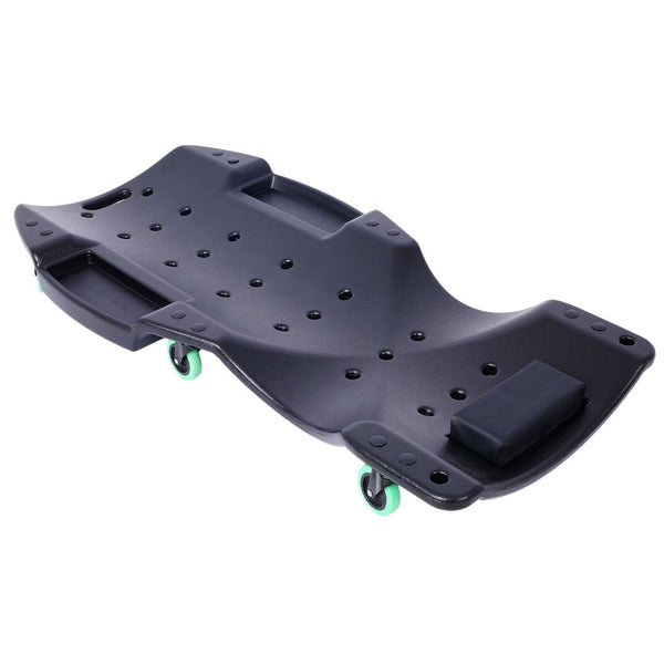 English Elm Plastic Mechanic Creeper Blow Molded Hdpe Body Padded Headrest Dual Tool Trays 440 Lb Black W465P144540