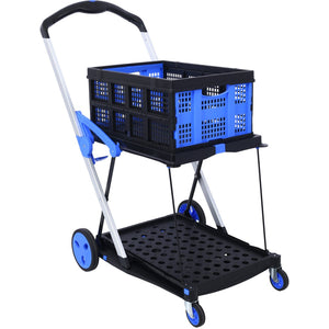 English Elm Collapsible Utility Cart Two Tier Aluminum Steel Frame Foldable Shopping Hauler W465P145345