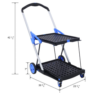 English Elm Collapsible Utility Cart Two Tier Aluminum Steel Frame Foldable Shopping Hauler W465P145345
