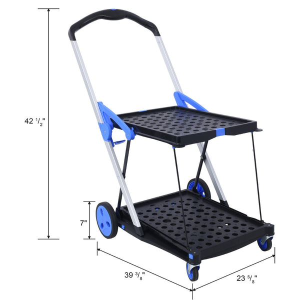 English Elm Collapsible Utility Cart Two Tier Aluminum Steel Frame Foldable Shopping Hauler W465P145345