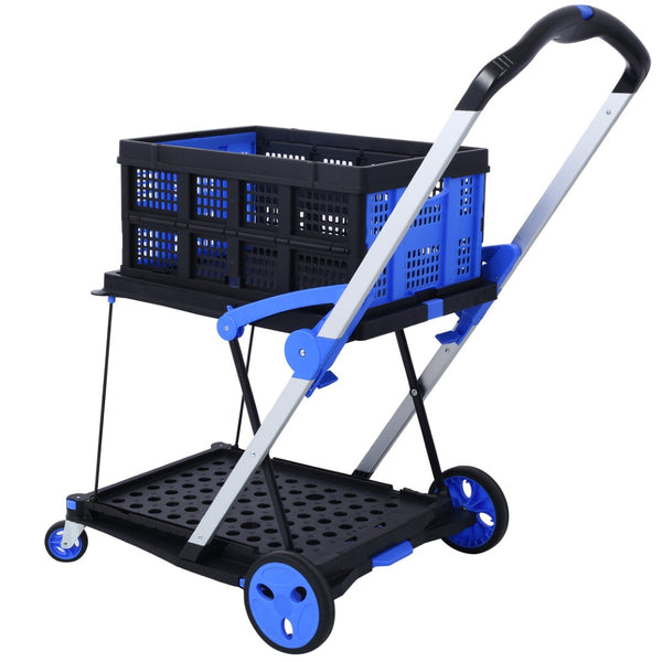 English Elm Collapsible Utility Cart Two Tier Aluminum Steel Frame Foldable Shopping Hauler W465P145345