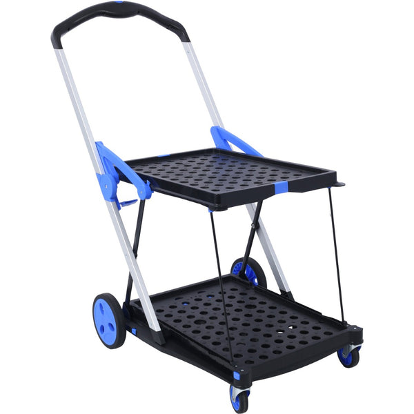 English Elm Collapsible Utility Cart Two Tier Aluminum Steel Frame Foldable Shopping Hauler W465P145345