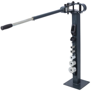 English Elm Pedestal Floor Mount Metal Bender with 7 Round Dies and Powder Coated Steel Frame Gray W465P145718