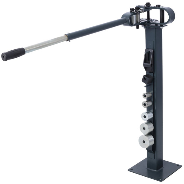 English Elm Pedestal Floor Mount Metal Bender with 7 Round Dies and Powder Coated Steel Frame Gray W465P145718