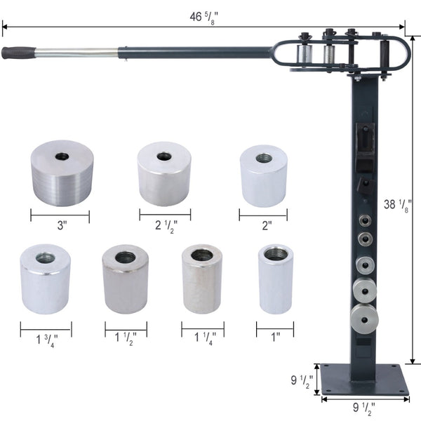 English Elm Pedestal Floor Mount Metal Bender with 7 Round Dies and Powder Coated Steel Frame Gray W465P145718