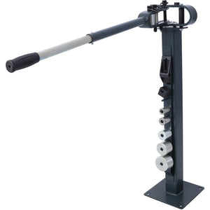 English Elm Pedestal Floor Mount Metal Bender with 7 Round Dies and Powder Coated Steel Frame Gray W465P145718