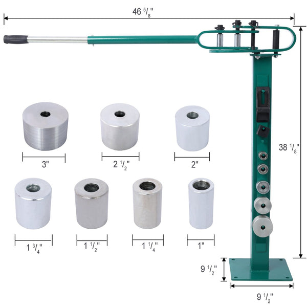 English Elm Pedestal Floor Mount Metal Bender with 7 Round Dies and Powder Coated Steel Frame Green W465P145719