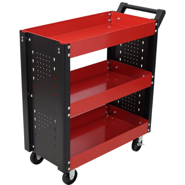 English Elm 3 Tier Heavy Duty Rolling Workshop Cart with Pegboard Side Panel and Locking Casters W465P146340