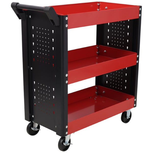 English Elm 3 Tier Heavy Duty Rolling Workshop Cart with Pegboard Side Panel and Locking Casters W465P146340