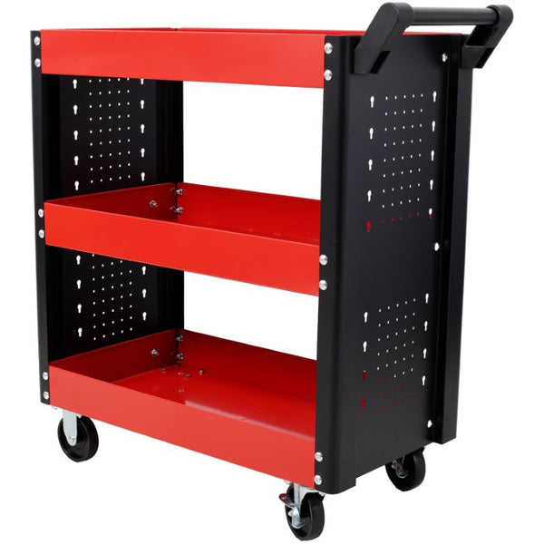 English Elm 3 Tier Heavy Duty Rolling Workshop Cart with Pegboard Side Panel and Locking Casters W465P146340
