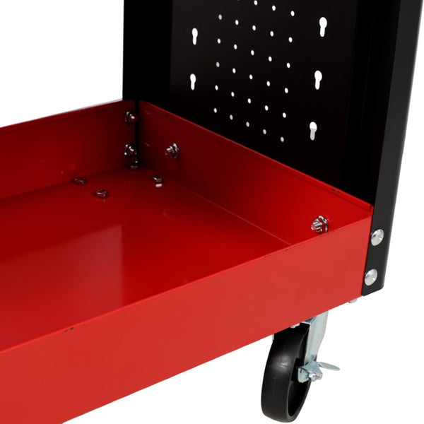 English Elm 3 Tier Heavy Duty Rolling Workshop Cart with Pegboard Side Panel and Locking Casters W465P146340