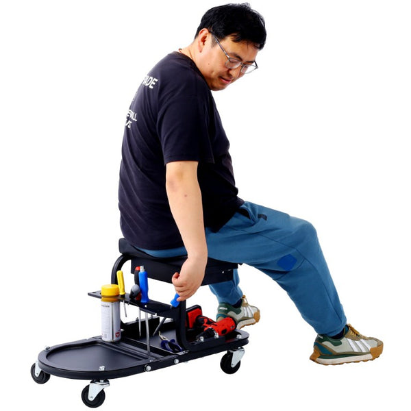 English Elm Ultimate Rolling Garage Utility Cart with Cushioned Seat Drawer and Swivel Casters W465P147042