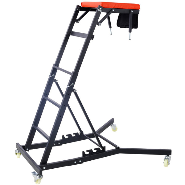 English Elm Top Adjustable Engine Creeper with Steel Frame Padded Deck and Lockable Casters for Garage W465P152333