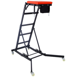 English Elm Top Adjustable Engine Creeper with Steel Frame Padded Deck and Lockable Casters for Garage W465P152333