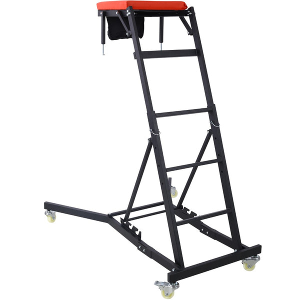English Elm Top Adjustable Engine Creeper with Steel Frame Padded Deck and Lockable Casters for Garage W465P152333