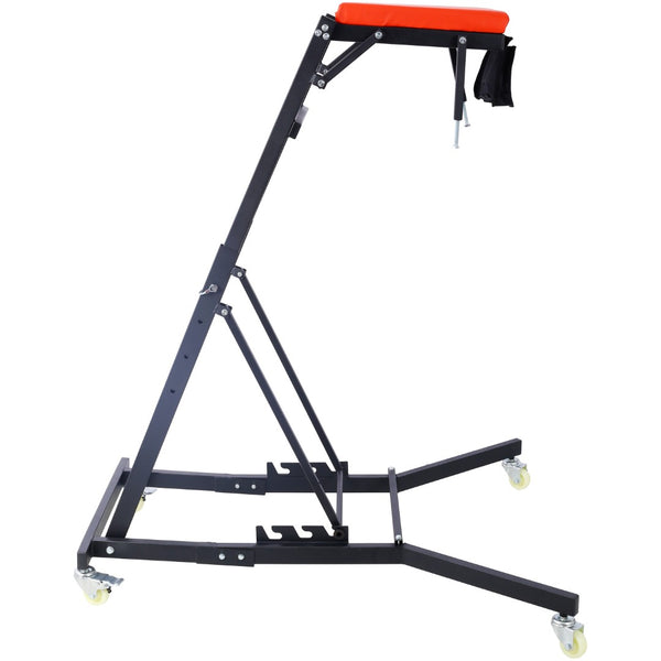 English Elm Top Adjustable Engine Creeper with Steel Frame Padded Deck and Lockable Casters for Garage W465P152333