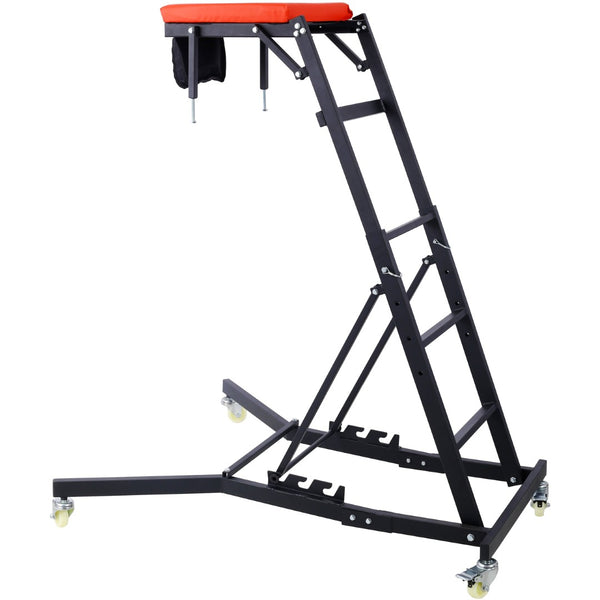 English Elm Top Adjustable Engine Creeper with Steel Frame Padded Deck and Lockable Casters for Garage W465P152333