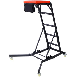 English Elm Top Adjustable Engine Creeper with Steel Frame Padded Deck and Lockable Casters for Garage W465P152333