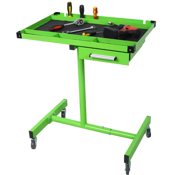 English Elm Adjustable Steel Rolling Worktable with Drawer and Swivel Casters for Garage Shops Green W465P152674