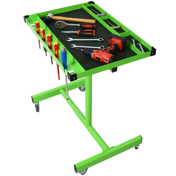 English Elm Adjustable Steel Rolling Worktable with Drawer and Swivel Casters for Garage Shops Green W465P152674