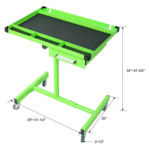 English Elm Adjustable Steel Rolling Worktable with Drawer and Swivel Casters for Garage Shops Green W465P152674