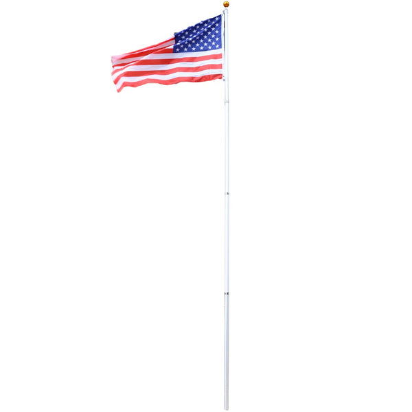 English Elm 16ft Telescoping Aluminum Flagpole Kit with Rotating Clips Topper Ball and American Flag W465P153949
