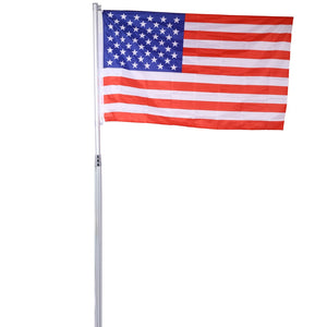 English Elm 16ft Telescoping Aluminum Flagpole Kit with Rotating Clips Topper Ball and American Flag W465P153949