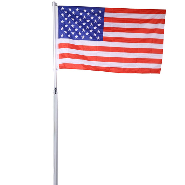 English Elm 16ft Telescoping Aluminum Flagpole Kit with Rotating Clips Topper Ball and American Flag W465P153949