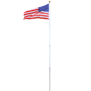 English Elm 16ft Telescoping Aluminum Flagpole Kit with Rotating Clips Topper Ball and American Flag W465P153949