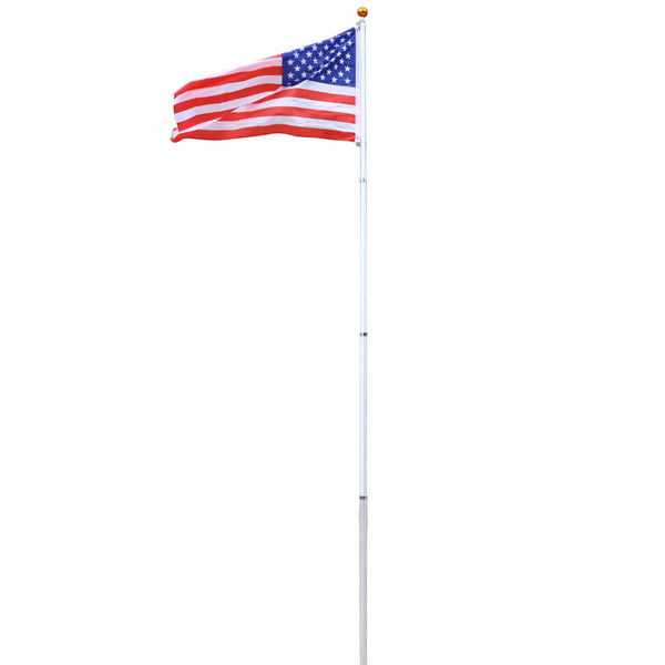 English Elm 16ft Telescoping Aluminum Flagpole Kit with Rotating Clips Topper Ball and American Flag W465P153949