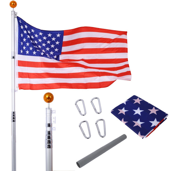 English Elm 25ft Telescoping Aluminum Flagpole Kit Heavy Duty Inground Pole with Rotating Clips W465P153952