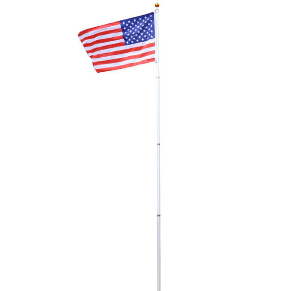 English Elm 25ft Telescoping Aluminum Flagpole Kit Heavy Duty Inground Pole with Rotating Clips W465P153952