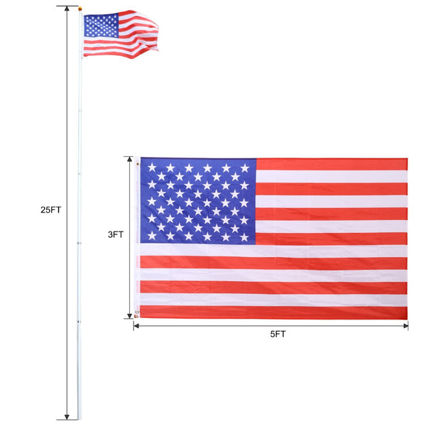 English Elm 25ft Telescoping Aluminum Flagpole Kit Heavy Duty Inground Pole with Rotating Clips W465P153952